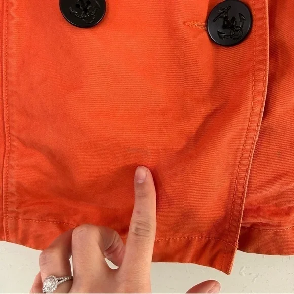 🦋 Lands’ End Canvas Orange Jacket Pea Coat Spring Casual Large Medium - Picture 5 of 10